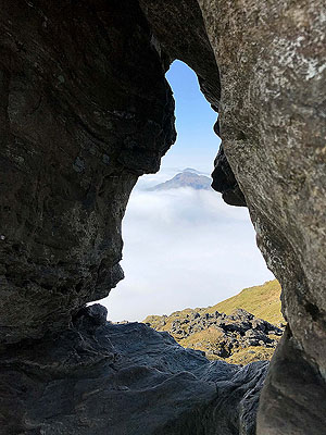 Ben Arthur - The Cobbler. Through the Cobblers needle. Extreme caution if you choose to go on top
