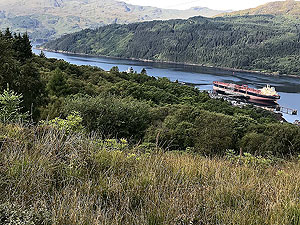 Glen Fruin to Loch Long. Oil tanker at the terminal.