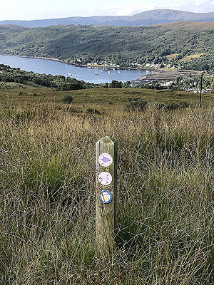 Glen Fruin to Loch Long. Overlooking Garelochhead. Route signs to follow.