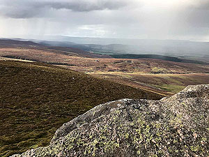 Clachnaben loop. Rain in the distance