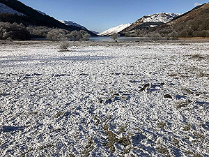 Lochs Voil and Doine. Snow at Loch Voil