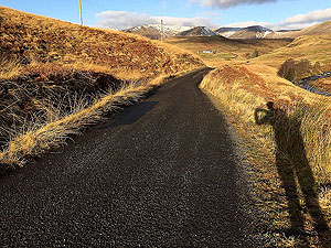 To Carn Labhruinn. In winter sunshine