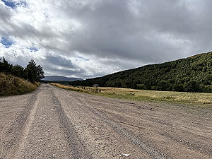 Caringorms trail marathon:  : Note the direction markers in the middle of the road